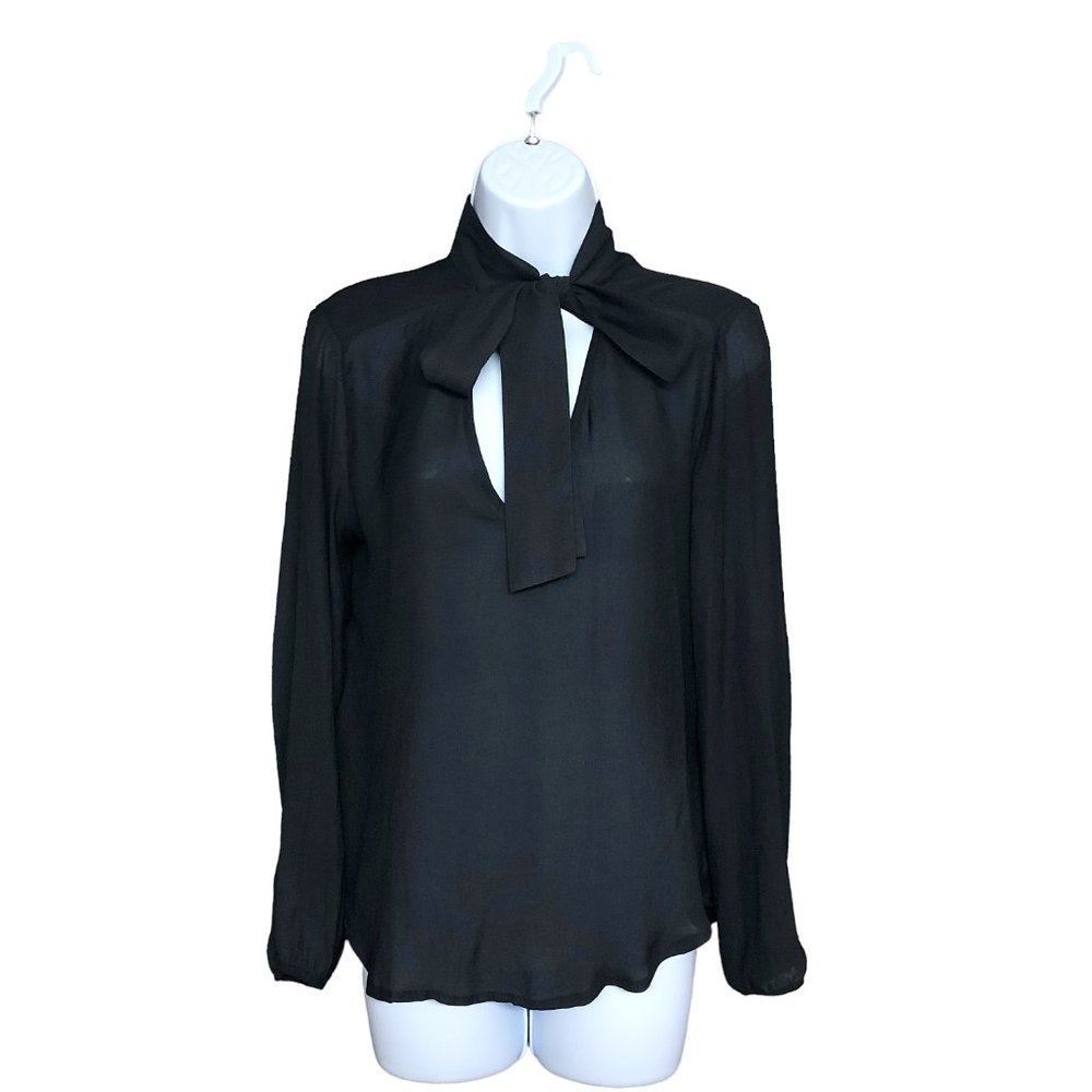Talula  Black Neck Tie Long Sleeve Blouse Size M